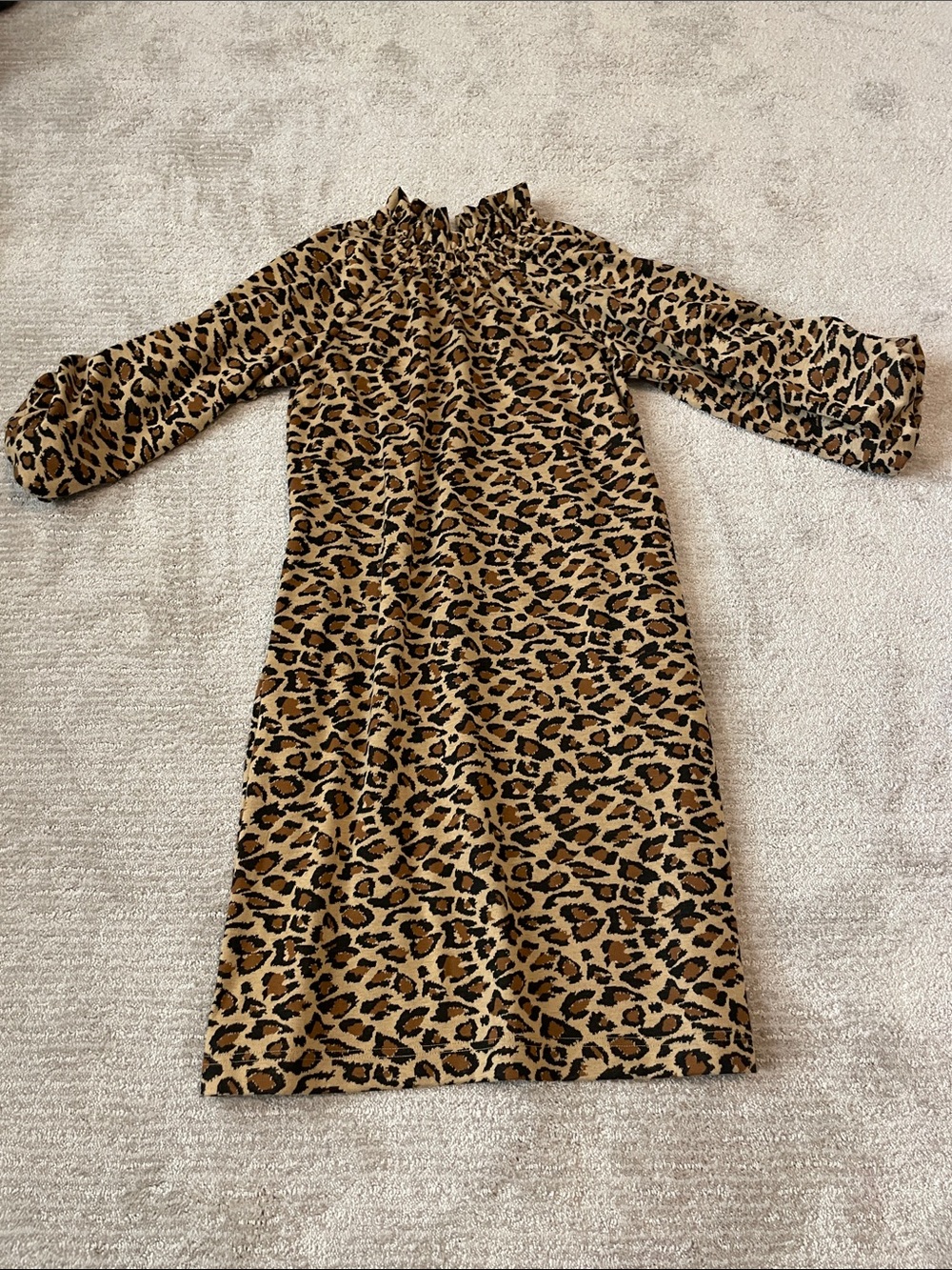 Leopard Print Smock Neck Dress - Brown & Black